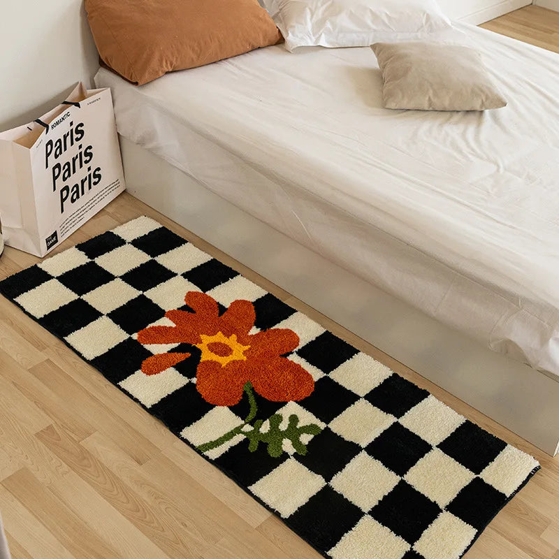 VIKAMA Modern Ins Checkerboard Cashmere Rug Comfortable Soft Cooling Bedroom Bed Blanket Bay Window Blanket Cloakroom Carpet — view 2