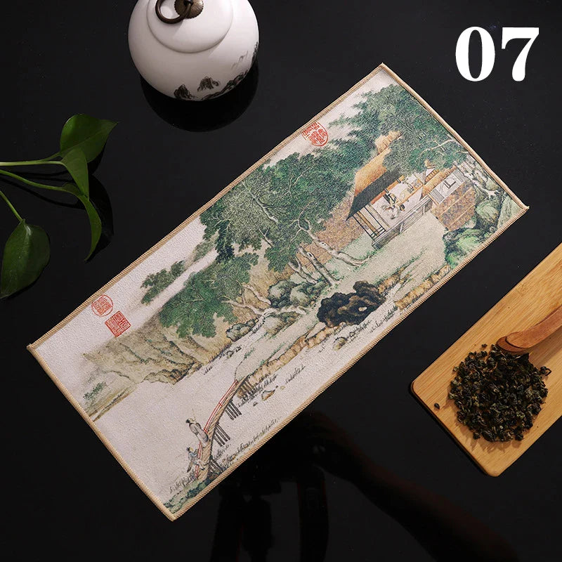 Perfecsy 1pc Chinese Painted Thick Tea Towel Super Absorbent Table Mats Suede Professional Rag Tea Mat Napkin High-end Tea Ac