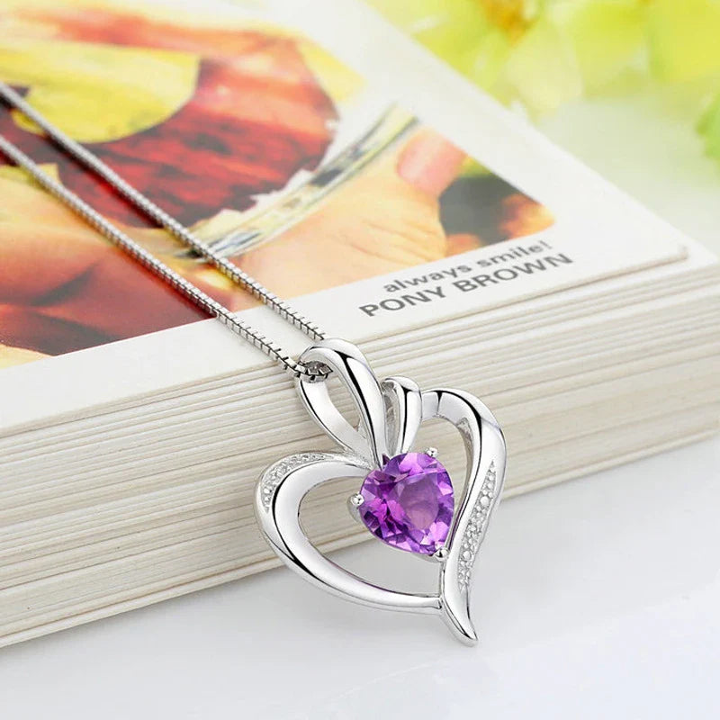 SORI STYLE 925 Silver Purple Zircon Heart Pendant Necklace — lifestyle context