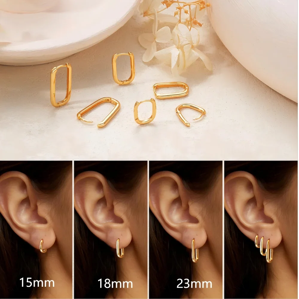 SORI STYLE Minimalist Huggie Square Hoop Earrings — in-use photo