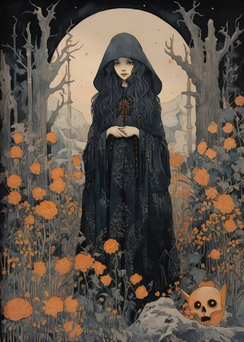 Perfecsy Witch Magical Art Print Witch with Full Moon Wall Decor Darkness Witches Painting Wall Decor Canvas Poster Dark Roma