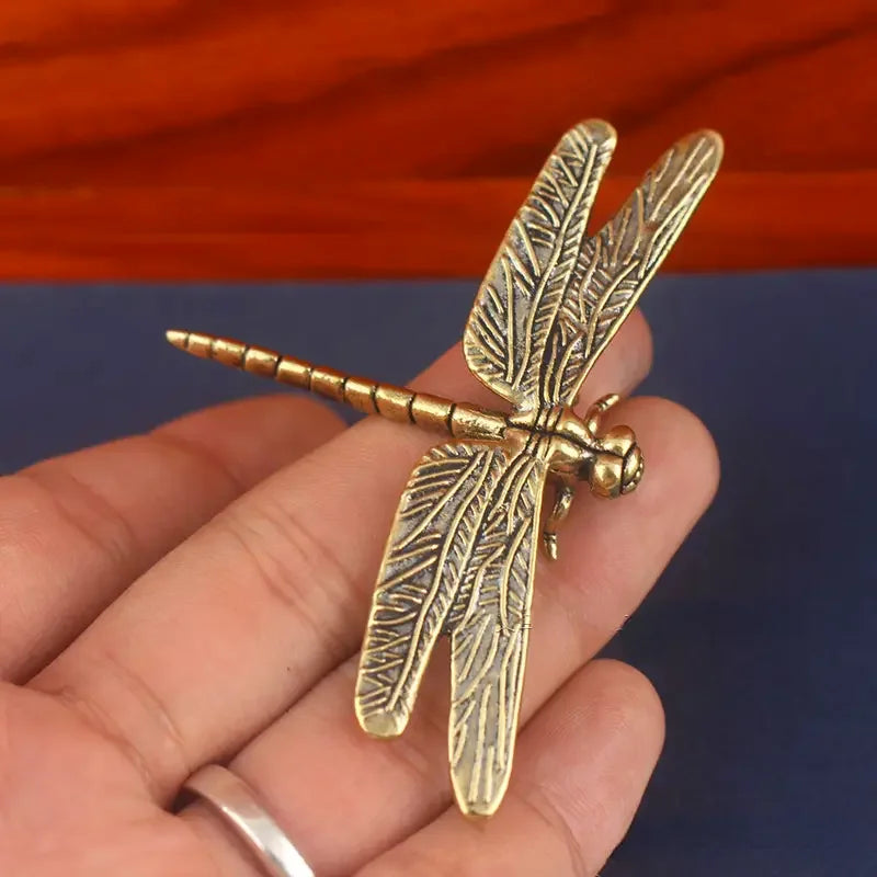Perfecsy Vintage Brass Dragonfly Figurine - Antique-Style Home & Office Desk Decor, Creative Tea Pet Collectible — main produ