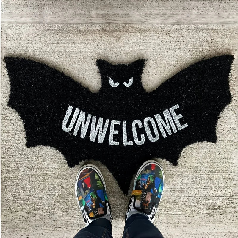 Perfecsy VIKAMA Halloween Shape Decorative Carpet Black Bat Doormat Gothic Entrance Mat Washable Stain-Resistant Carpet Outdo
