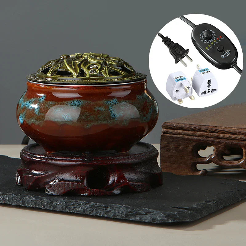 220V Electronic Incense Burner Ceramic Essential Oil Burner Timing Adjustable Temperature Sandalwood Agarwood Incense Burner