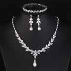 Brilliant Zirconia Leaf Necklace, Earrings & Bracelet Set