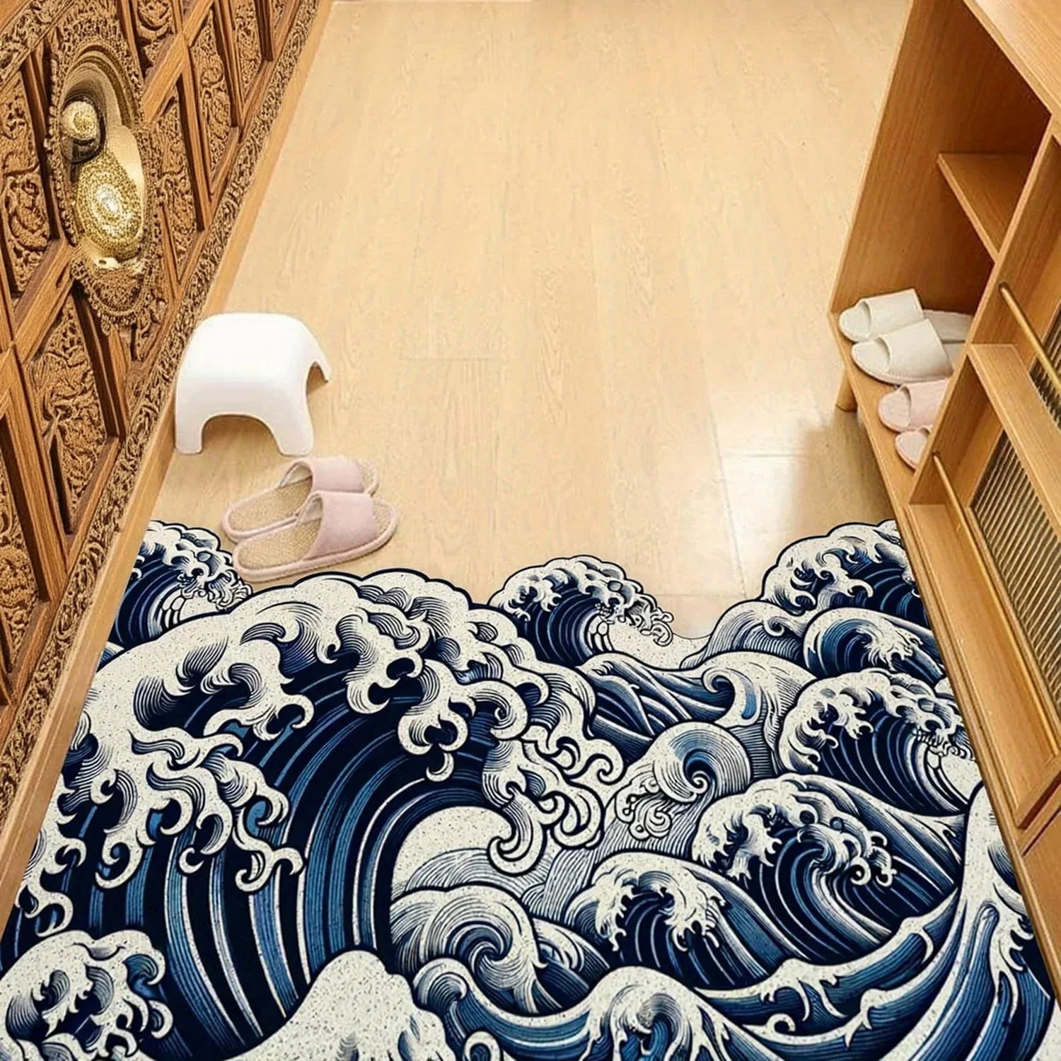 VIKAMA Art Wave Pattern Floor Mat, Anti-Slip And Absorbent, Soft. Home Decoration Carpet In The Entrance, Bathroom Area.