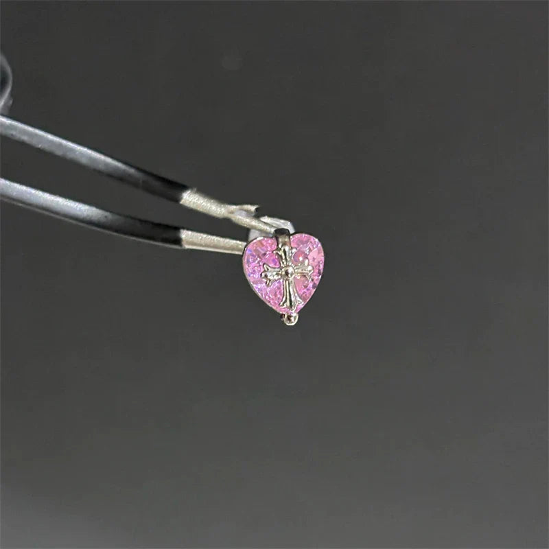 MyClosetAid New Fashion Love Wings Cross Stainless Steel Ear Bone Nail Shiny Zircon Trendy Thread Earring for Women Body Pier