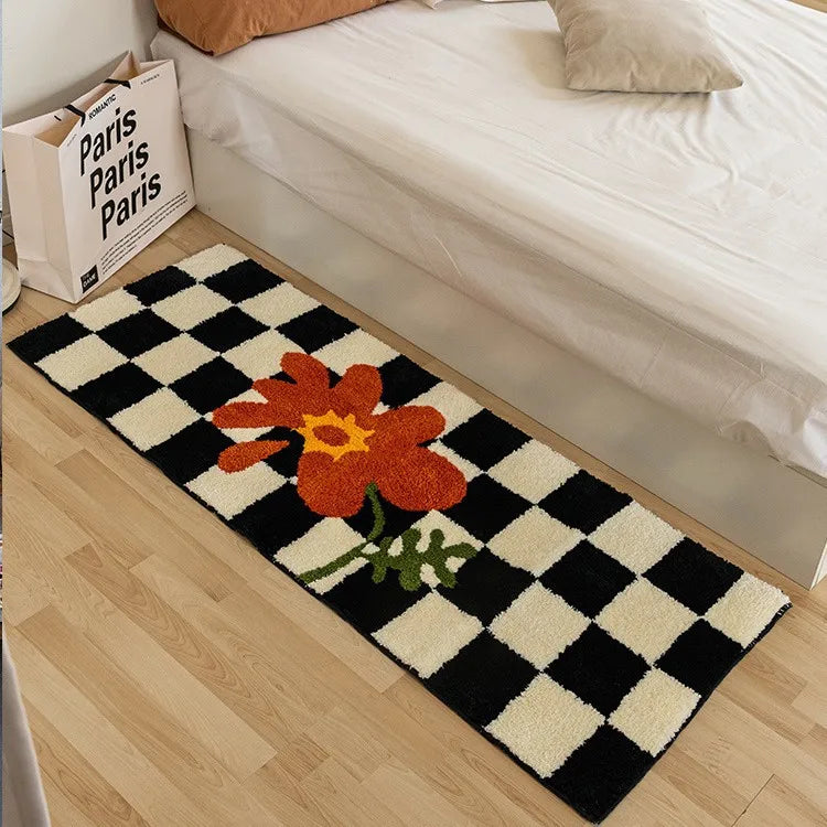 VIKAMA Modern Ins Checkerboard Cashmere Rug Comfortable Soft Cooling Bedroom Bed Blanket Bay Window Blanket Cloakroom Carpet — view 8