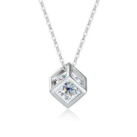 S925 Sterling Silver 1CT Moissanite Square Pendant Necklace