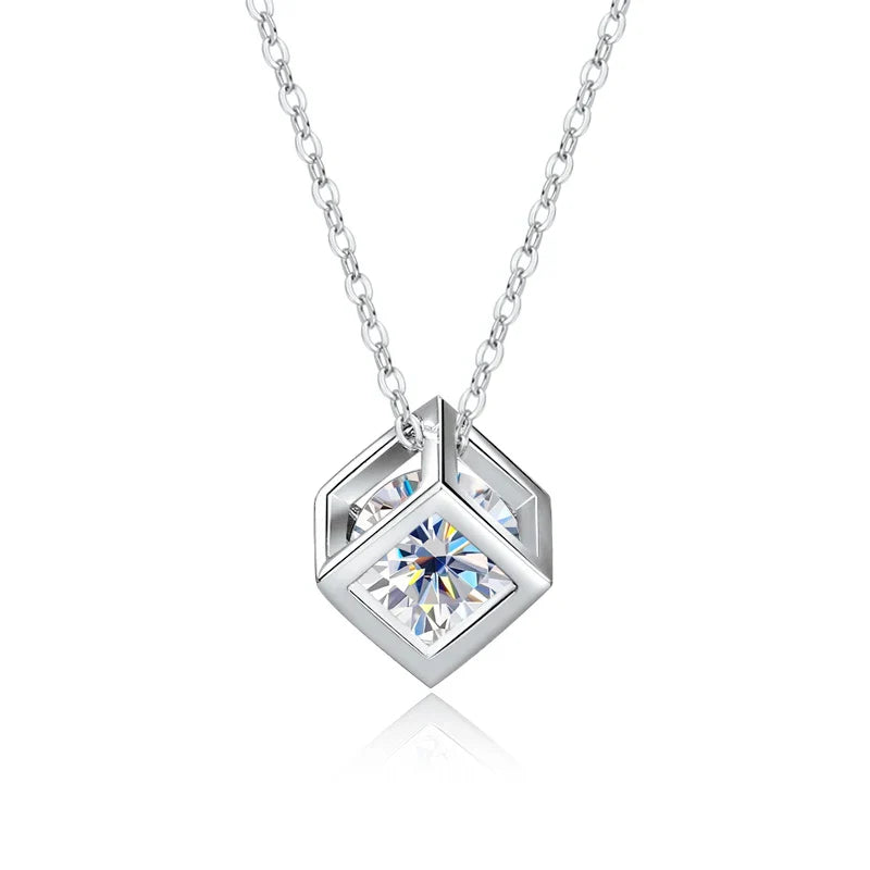 S925 Sterling Silver 1ct Moissanite Square Pendant Necklace