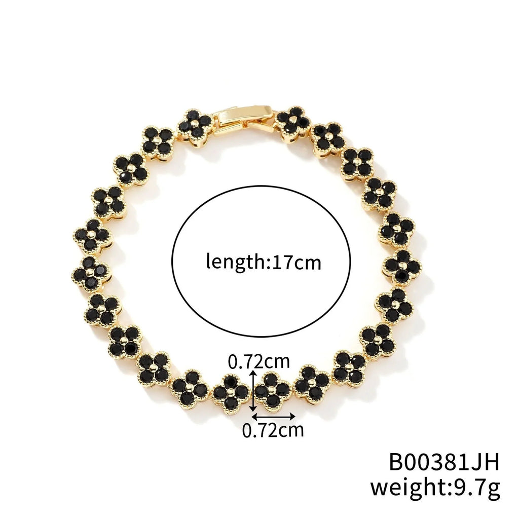 MyClosetAid Crystal Flower Lucky Stainless Steel Bracelet — detail close-up