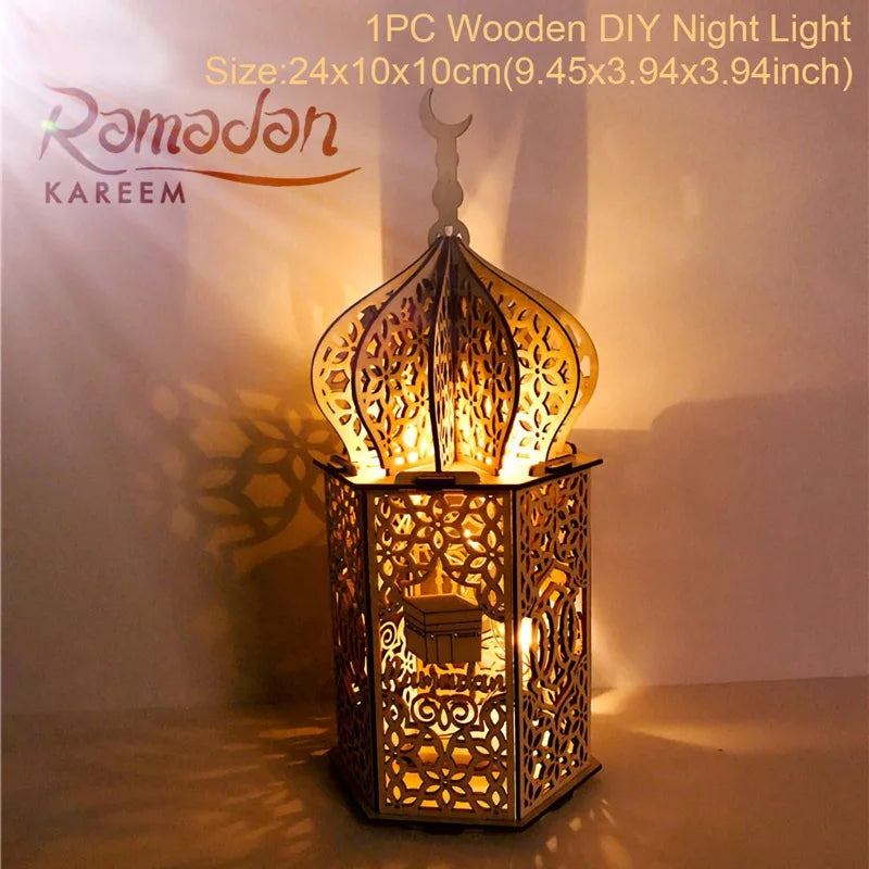 Perfecsy Wooden Palace Ornament Ramadan Decoration For Home Aid Eid Mubarak Ramadan Kareem Islamic Muslim Festival Party Deco