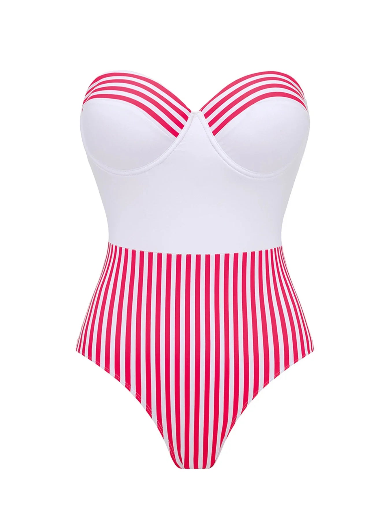 Women's Striped One-Piece Swimwear – Convertible Bandeau Push-Up Swim Dress