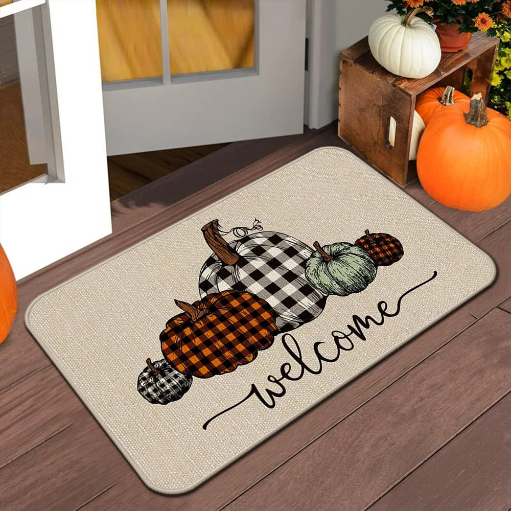 Perfecsy VIKAMA Halloween Autumn Door Mat Thanksgiving Welcome Mat Indoor/Outdoor Anti-Slip Carpet Home Decoration — side vie