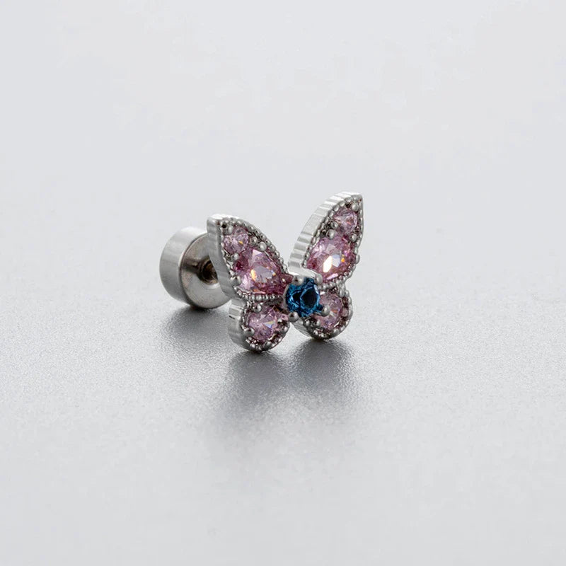 MyClosetAid 1PCS Delicate Blue Pink Zircon Butterfly 316L Stainless Steel Ear bone nail Y2K Hottie Cute Earring for Women Coc
