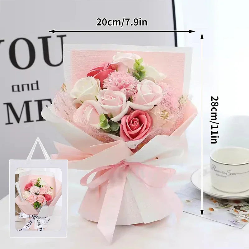 Perfecsy Artificial Soap Flower Preserved Bouquet Pink Rose Realistic for Mothers Day Valentines Day Anniversary Romantic Gif