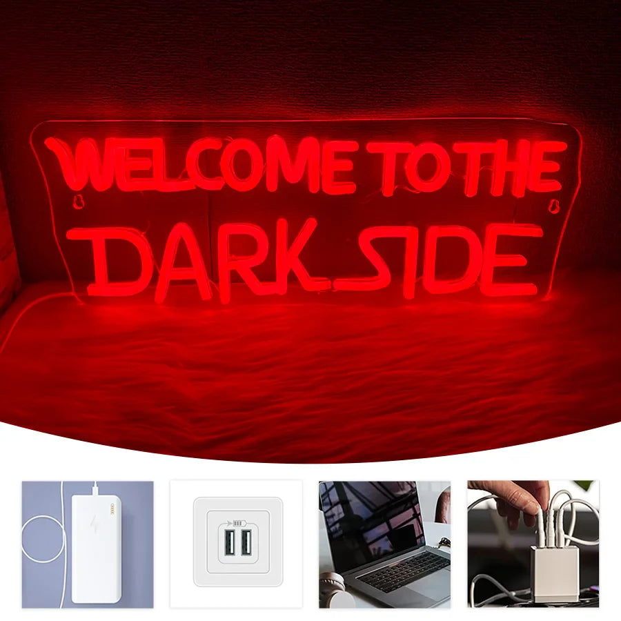 Perfecsy Welcome To The Dark Side Neon Sign, Letter Lamp Icon Usb Powered, Used For Bedroom, Game Room, Haunted House, Hallow