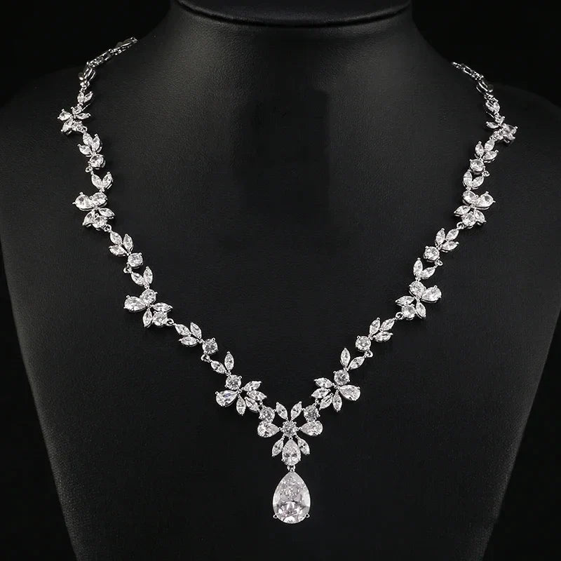 Envy NYC Marquise Cut Cubic Zircon Leaf Bridal Necklace & Earrings — detail shot 9