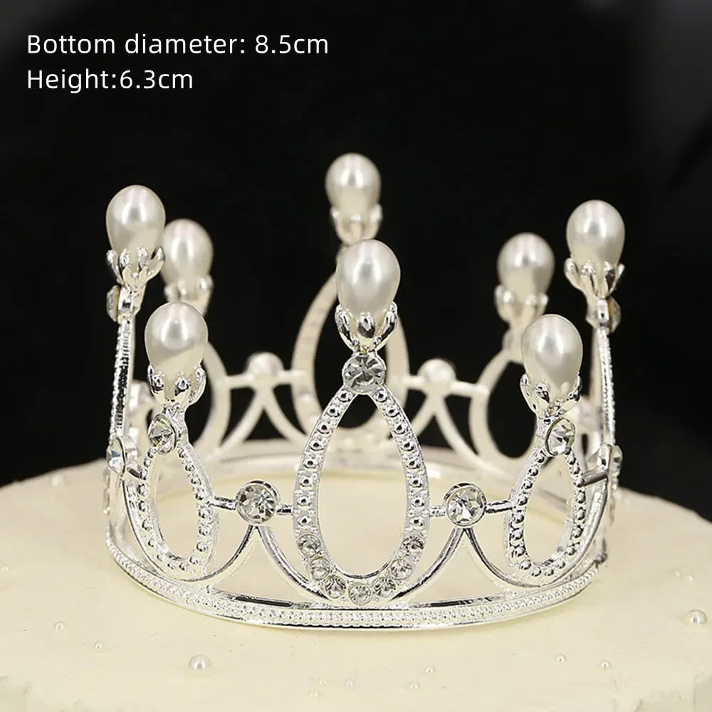 Perfecsy Rhinestone Crown Baking Cake Topper Headwear Decoration Children's Hair Accessories Princess Wedding Birthday Party 