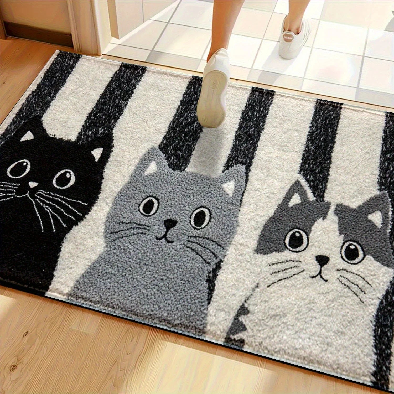 Perfecsy VIKAMA Striped Cartoon Cat Carpet Soft Doormat Waterproof Floor Mat Rug For Bedroom Carpet For Live Room Outdoor Car
