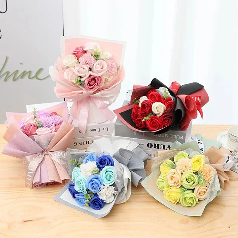 Perfecsy Artificial Soap Flower Preserved Bouquet Pink Rose Realistic for Mothers Day Valentines Day Anniversary Romantic Gif