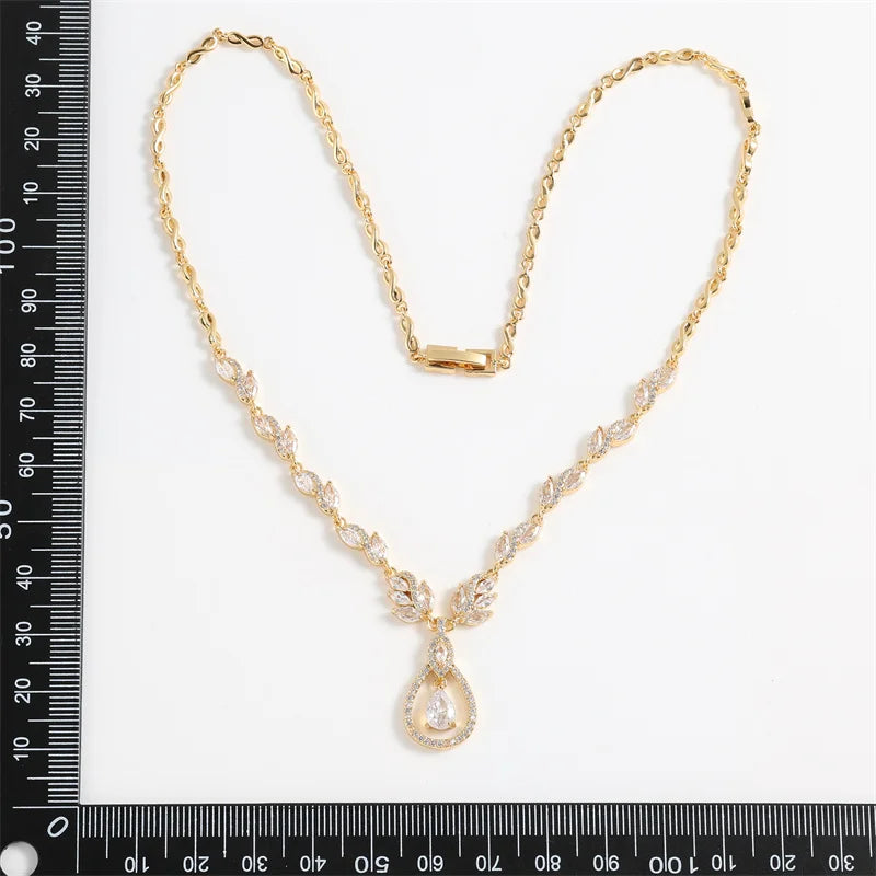Envy NYC Marquise Cut Cubic Zircon Leaf Bridal Necklace & Earrings — main product shot