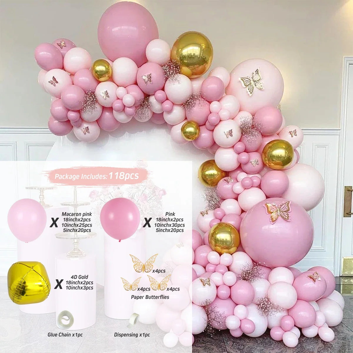 Perfecsy Purple Butterfly Balloons Garland Arch Kit Latex Ballon Birthday Party Decor Kids Adult Wedding Baloon Baby Shower D