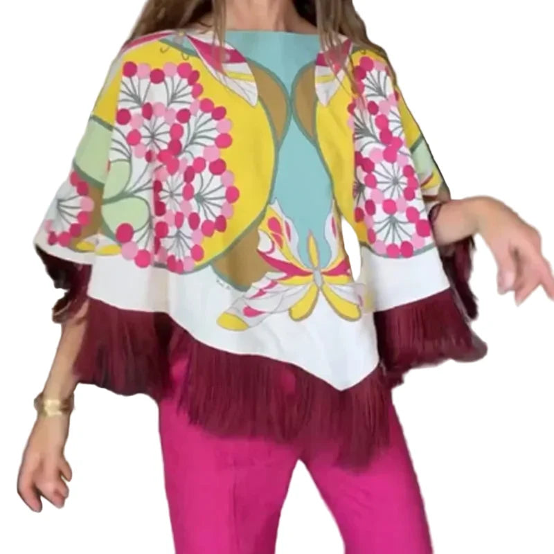 Women Art Floral Print Maxi Dress Short Sleeve Crew Neck