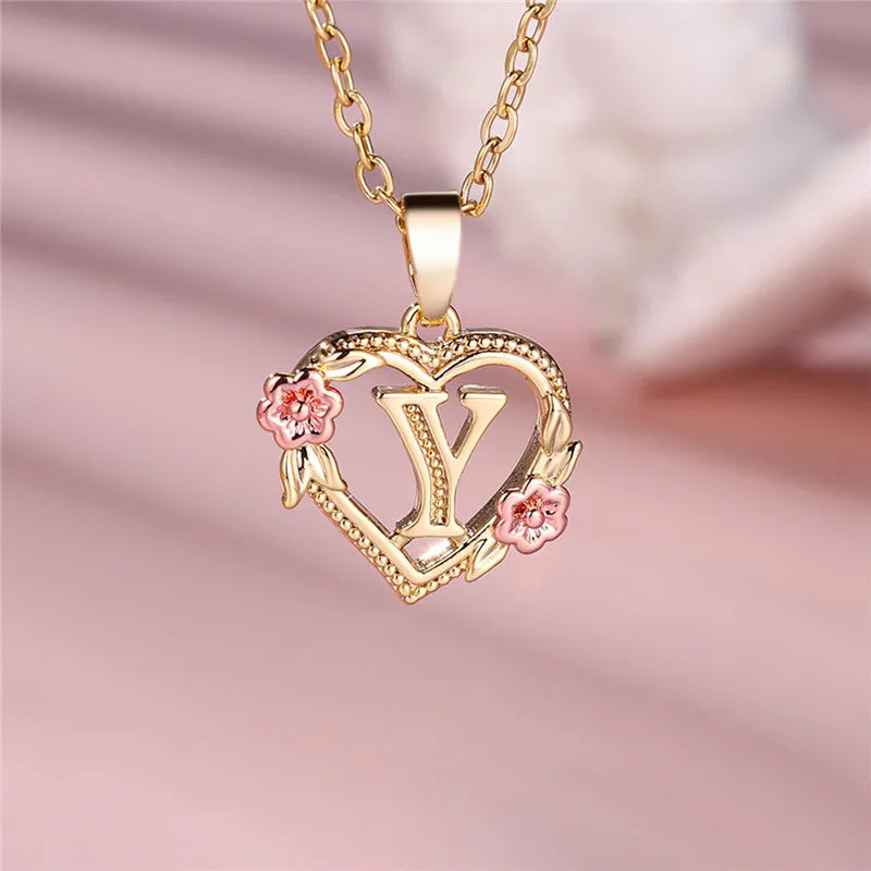 MyClosetAid Female A-Z Letter Flower Pendant Necklace — size reference