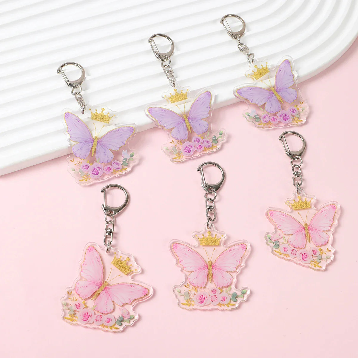 Perfecsy 6pcs Butterfly Keychain Backpack Decoration 1st First Birthday Party Decorations Kids Girl Butterfly Decoration Baby
