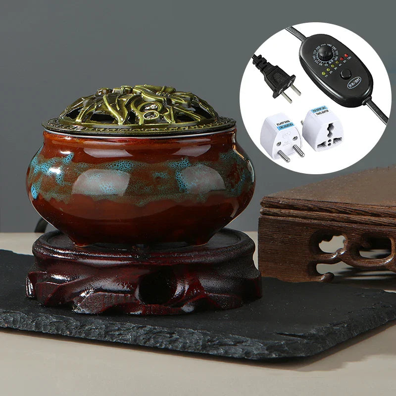 220V Electronic Incense Burner Ceramic Essential Oil Burner Timing Adjustable Temperature Sandalwood Agarwood Incense Burner