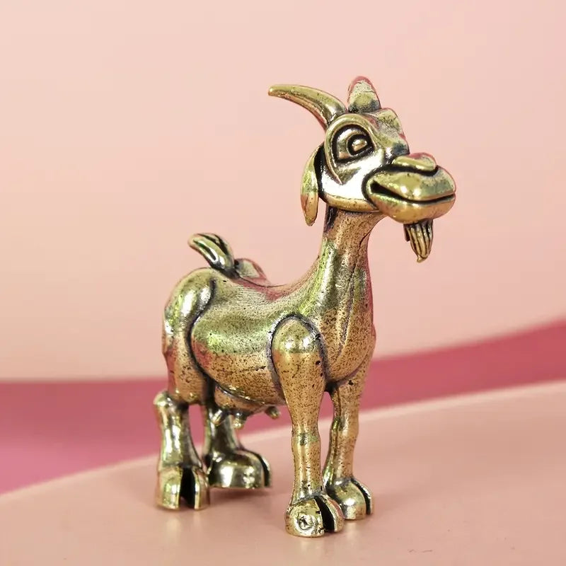 Perfecsy Vintage Brass Goat Statue - Intricate Retro Animal Sculpture for Home & Office Decor, Ideal for Collectors, Living R