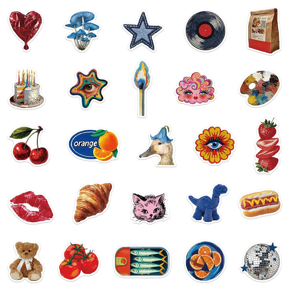 Perfecsy 50/100PCS Vintage Y2K Graffiti Sticker Decorative Phone Refrigerator Water Water Bottles PVC Waterproof Sticker — si