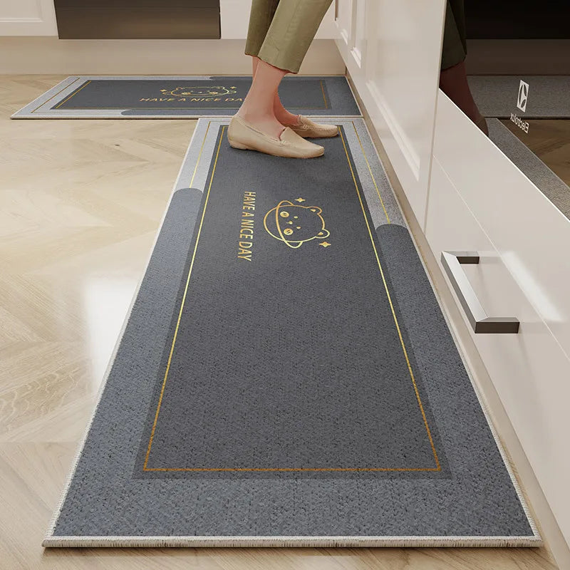 Perfecsy VIKAMA 1/2PC Cartoon Easy To Manage Kitchen Floor Mat Home Long Crystal Velvet Carpet Dirt Resistant and Non-Slip Fl