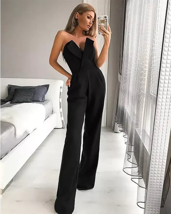 Envy NYC Envy NYC Wide Leg Strapless Jumpsuit — Envy NYC branding close-up