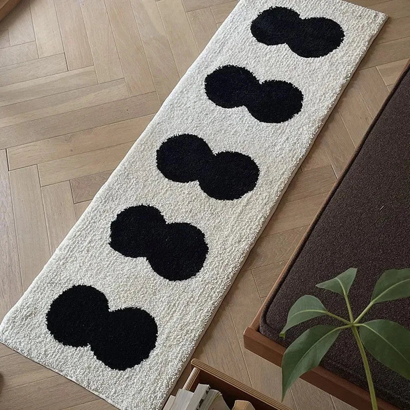 Perfecsy VIKAMA Minimalist Black And White Bedside Rug For Bedrooms And Living Rooms Soft And Comfortable Plush Home Decor Ru