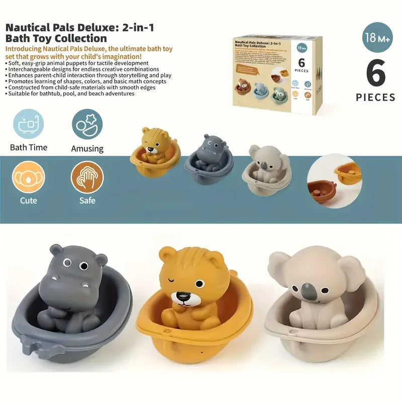Stackable Animal Floating Bath Toy Set | Toddler Educational Sensory Play with Suction Cups for the Bath, Pool and Beach
