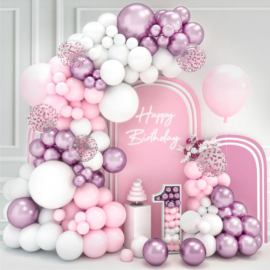 Perfecsy Pink White Balloon Garland Arch Kit Wedding Birthday Party Decorarion Kids Girl Baby Shower Party Supplies Confetti 