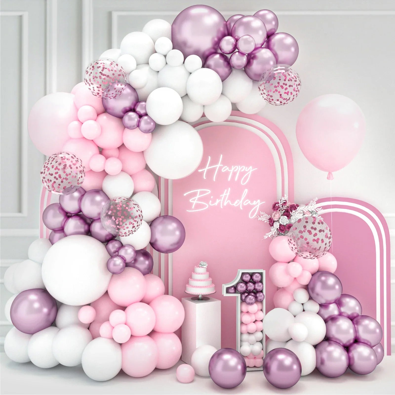 Perfecsy Pink White Balloon Garland Arch Kit Wedding Birthday Party Decorarion Kids Girl Baby Shower Party Supplies Confetti 