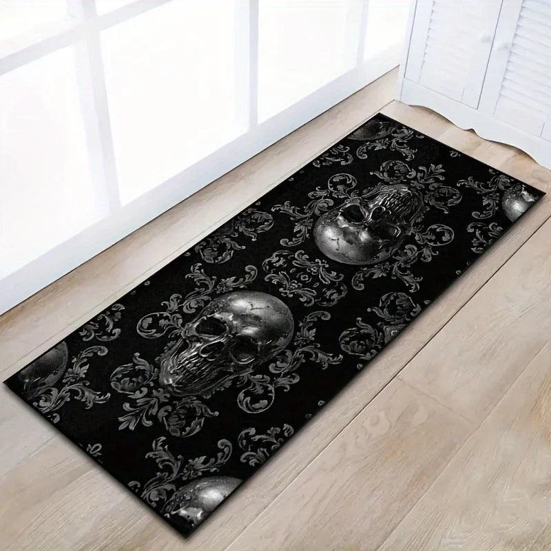 VIKAMA Black Skull Carpet Halloween Decoration Gothic Style  Large Area Rugs Balcony Hallway Rug Kitchen Floor Rug Doormat