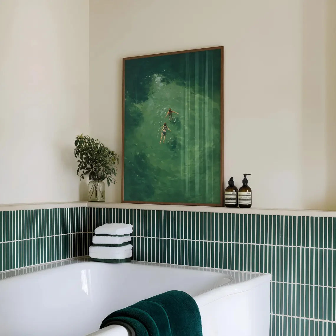 Perfecsy Swimming in Green Abstract Print | Vintage Retro Wall Art | Minimalist Green Holiday Decor | Digital Art Gift | Inst