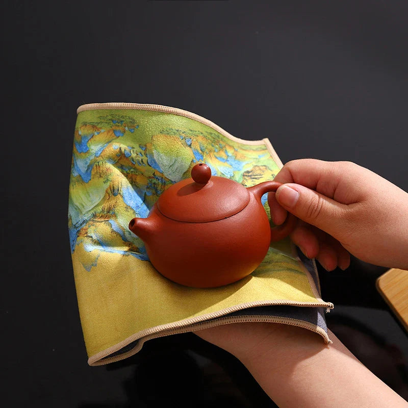 Perfecsy 1pc Chinese Painted Thick Tea Towel Super Absorbent Table Mats Suede Professional Rag Tea Mat Napkin High-end Tea Ac