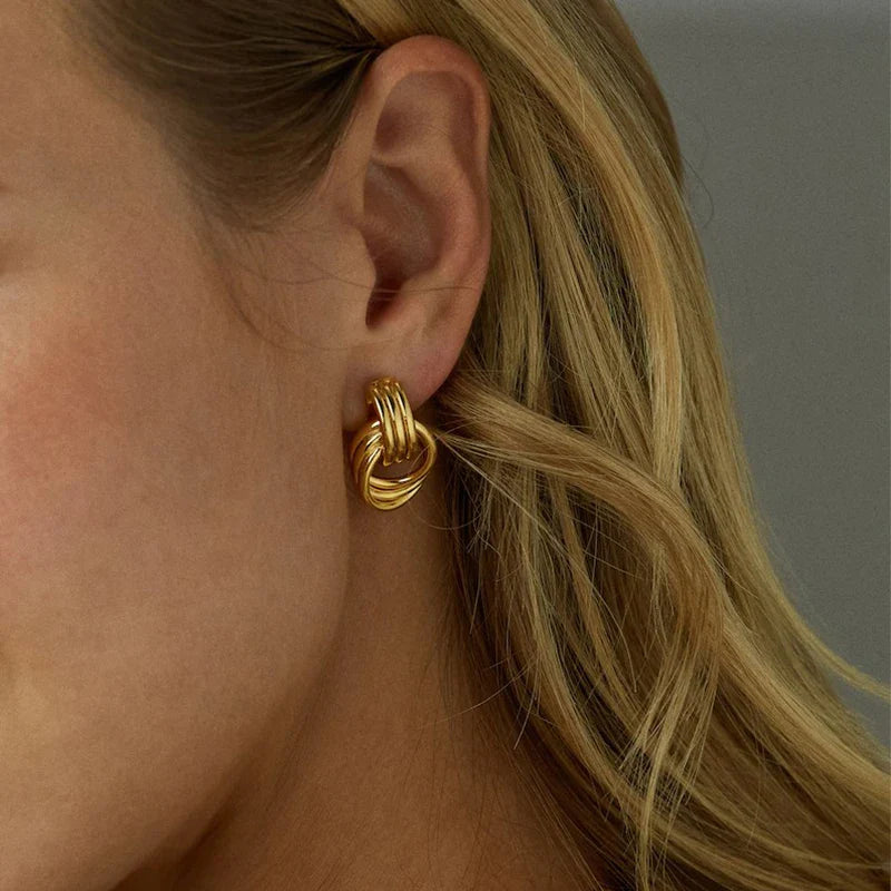 SORI STYLE Three-Layer Textured Knot Earrings for Women — alternative angle