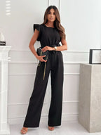 Envy NYC Envy NYC Summer Short Sleeve Wide Leg Jumpsuit — detail shot 7