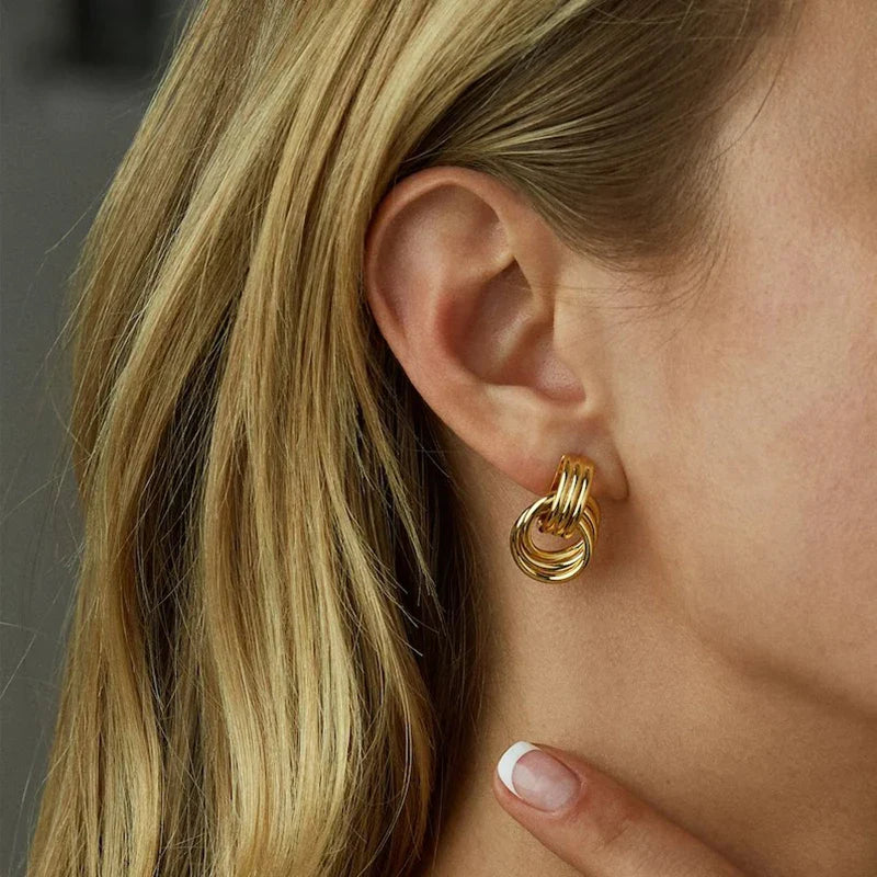 SORI STYLE Three-Layer Textured Knot Earrings for Women — color detail