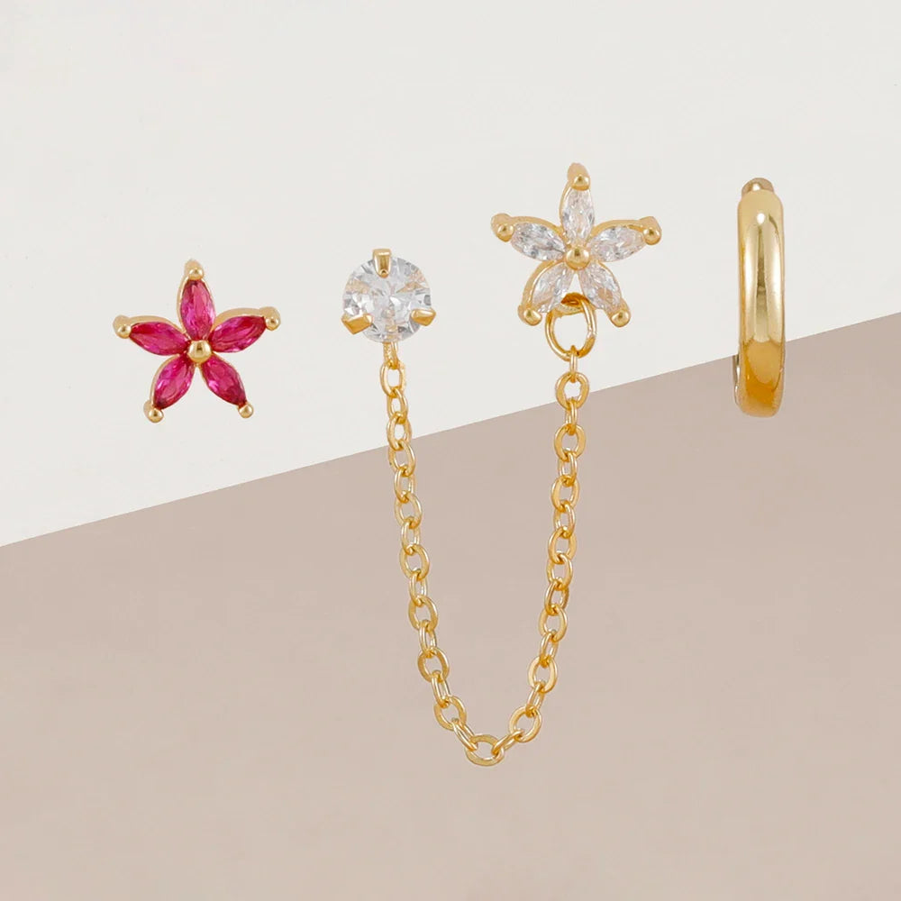 SORI STYLE 3PCS Zircon Flower Ear Stud Earrings — lifestyle context