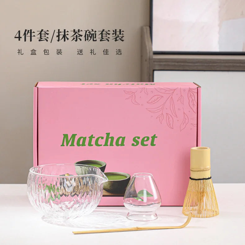 1/4/7Pcs glass Matcha Whisk Set for Beginners Elegant Bamboo Wood Japanese Matcha Tea Making Kit with Whisk Holder Scoop Sifter