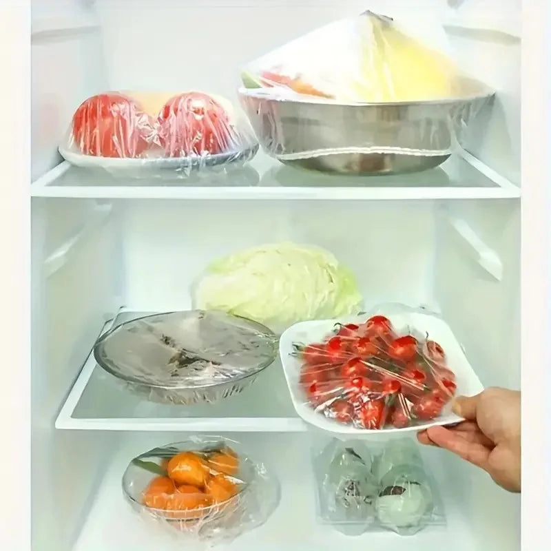 Perfecsy Transparent 100-Pack Reusable Elastic Food Storage Covers Stretchable Plastic Bowl Plate Seal Wrap Unscented Perfect