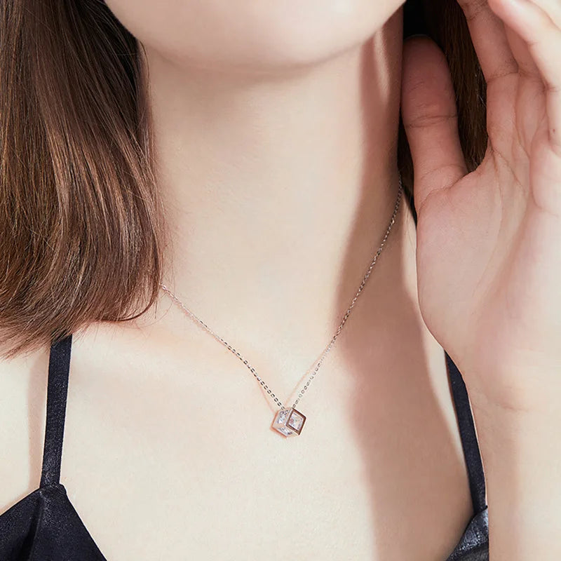 S925 Sterling Silver 1ct Moissanite Square Pendant Necklace