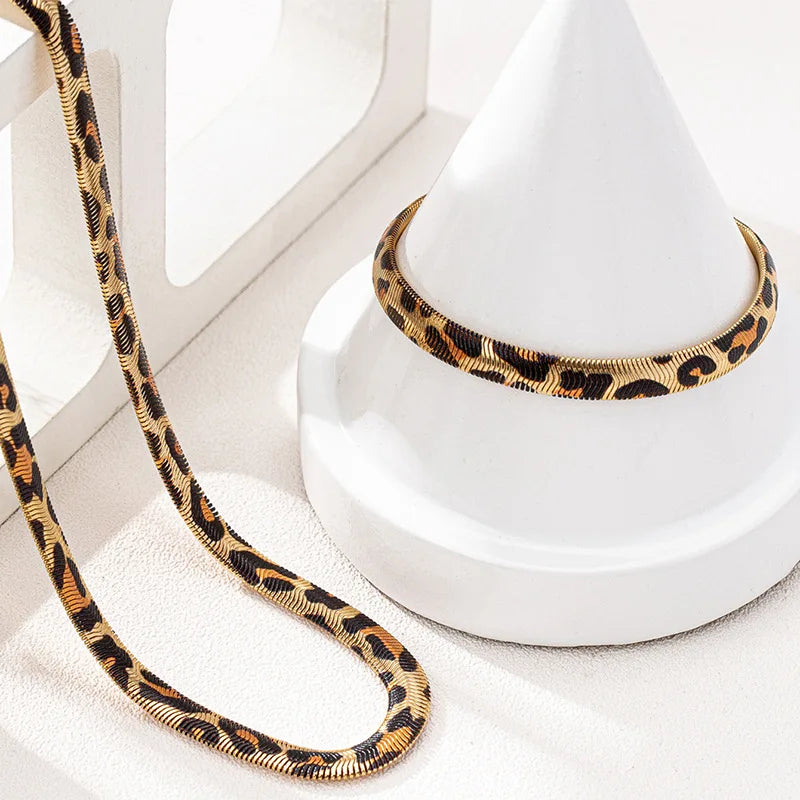 MyClosetAid Leopard Print Snake Bracelet Necklace Set — main product shot